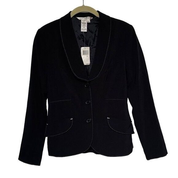 [NWT] Max Studio Black w/ White Stich Threading Blazer - Size 2 - Picture 1 of 10